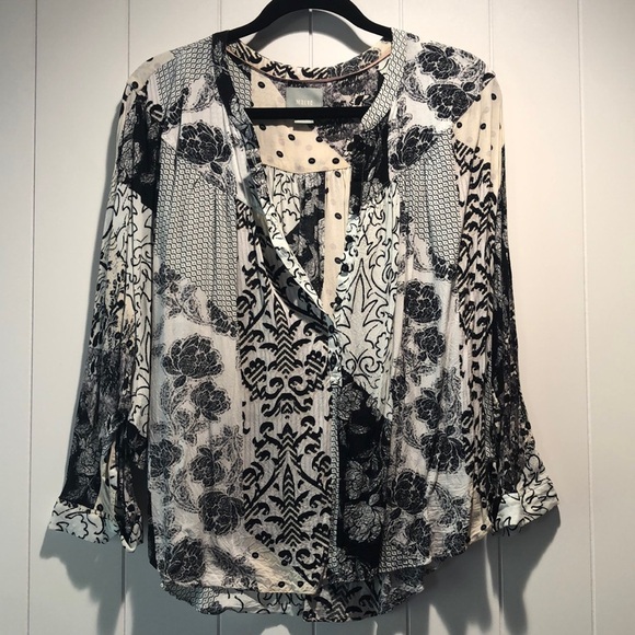 Maeve by Anthropologie v neck soft rayon black multi print bohemian blouse M - Picture 1 of 9